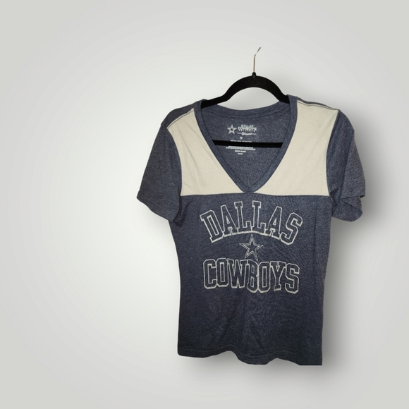 Dallas Cowboys Shirt Women Sz M Blue Short Sleeve T-Shirt V Neck Glitter - Picture 6 of 8